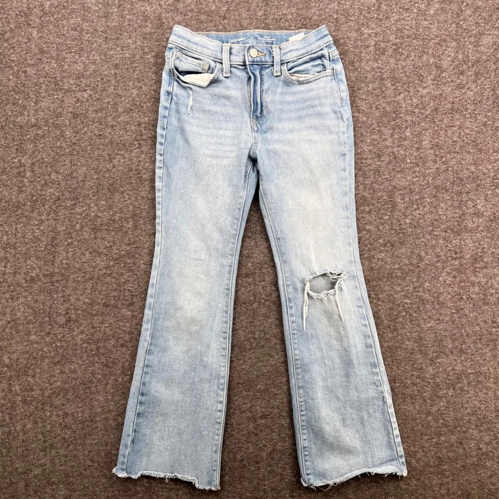 Old‎ Navy Girls High Rise Slouchy Flare boot Distressed Light Wash Jeans Size 12